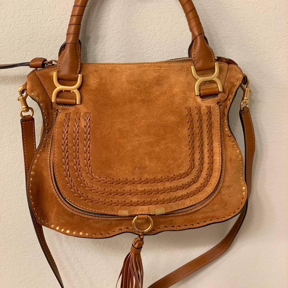 Chloe Marcie Suede Medium Caramel handbag